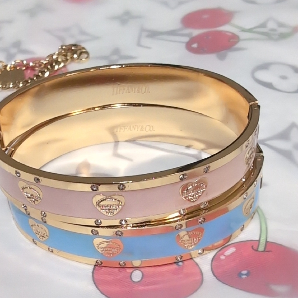 Source Unknown Gold Bracelets with Pink and Blue Accents